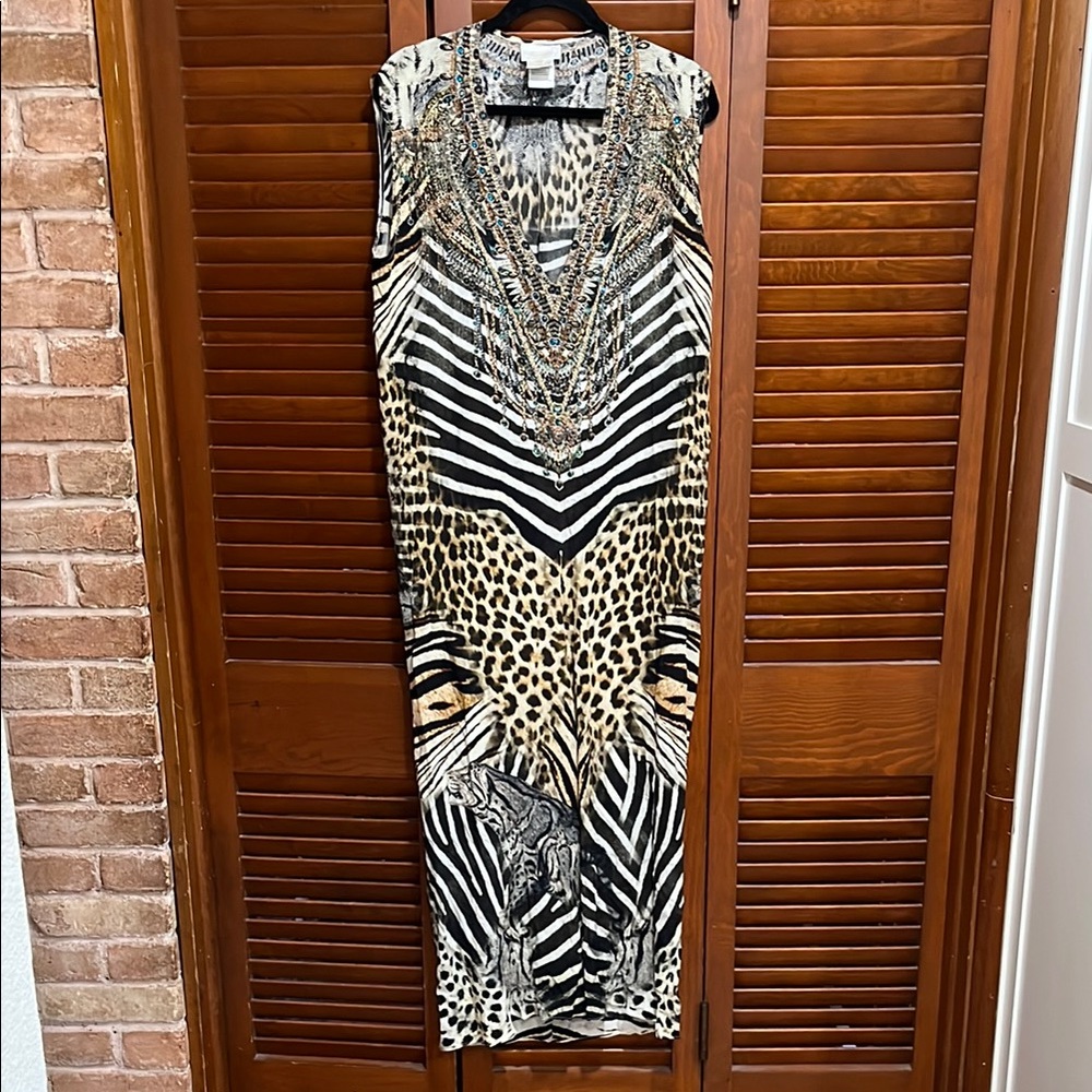 Camilla Silk Embellished Animal Print Sleeveless Dress